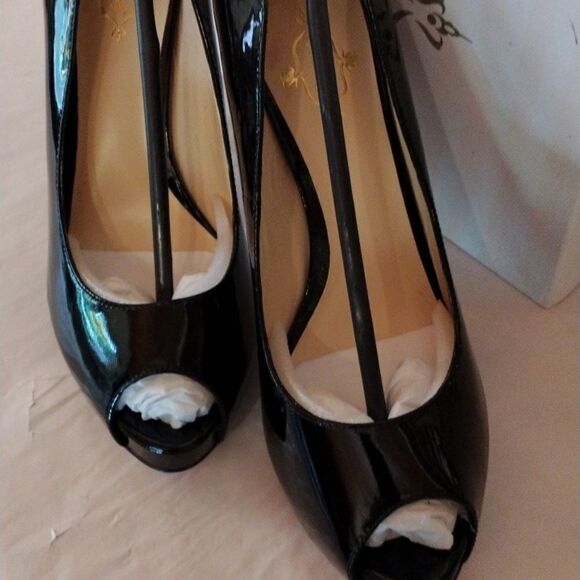 Footcandy Black Patent Peep Toe Heels - Picture 5 of 12
